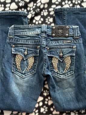 Miss Me Angel Wing Bootcut Jeans Rhinestone Pocket Medium Wash Size 25